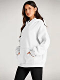 Beyaz Kapşonlu Model Oversize Kalıp Regular UNİSEX Sweatshirt