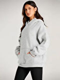 Gri Kapşonlu Model Oversize Kalıp Regular UNİSEX Sweatshirt