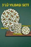 Yılbaşı Temalı 3'lü Bilek Destekli Mousepad Kupa Ve Bardak Altlığı Seti