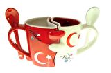 2 Lİ Sarılan Küçük Türk Bayraklı Bardak Kupa Dekoratif Hediyelik Seramik