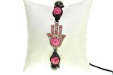 Swarovski Taşlı Şambala Nazarlı Metal El Örgü İp Pembe Bileklik