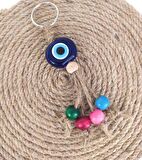 Anahtarlık Kötü Göz Kovucu Nazar Kırılmaz Hasır Renkli Ahşap Boncuklu Nazarlık Çanta Süsü Hediye