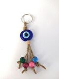 Anahtarlık Kötü Göz Kovucu Nazar Kırılmaz Hasır Renkli Ahşap Boncuklu Nazarlık Çanta Süsü Hediye