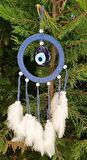 Nazar Boncuklu Mavi Düş Kapanı Dreamcatcher Kuş Tüyü Kötü Rüya Kovucu Rüya Kapanı Duvar Süsü    