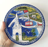 Seramik Biblo Tabak Kule Bayrak Kaplumbağa Palmiye Ağaç Deniz Tatil Duvar Masa Süsü 24 cm 