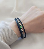 Bileklik Hakiki Deri Örgü Unisex 20 cm Cam Nazar Boncuklu Bilezik Takı Aksesuar                  