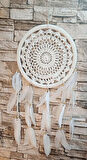 Düş Kapanı Makrome Dreamcatcher Ekru Kuş Tüyü Rüya Kapanı Duvar Süsü Elişi