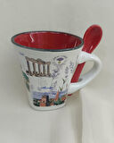 Bardak Kupa Seramik Kulplu 100 ml Yöresel Meşrubat Su Kahve Bardağı Antalya Görselli