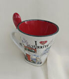 Bardak Kupa Seramik Kulplu 100 ml Yöresel Meşrubat Su Kahve Bardağı Antalya Görselli