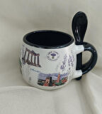 Bardak Kupa Seramik Kulplu Kaşıklı 100 ml Yöresel Meşrubat Su Kahve Bardağı Antalya Görselli