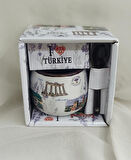 Bardak Kupa Seramik Kulplu Kaşıklı 100 ml Yöresel Meşrubat Su Kahve Bardağı Antalya Görselli