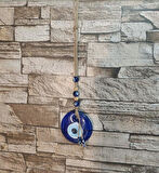 Nazarlık Cam Duvar Ağaç Balkon Teras Cafe Dekor Süsü Hasır Renkli Ahşap Boncuklu Nazar Boncuğu Duvar Süsü  