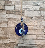 Nazarlık Cam Duvar Ağaç Balkon Teras Cafe Dekor Süsü Hasır Renkli Ahşap Boncuklu Nazar Boncuğu Duvar Süsü  