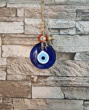 Nazarlık Cam Duvar Ağaç Balkon Teras Cafe Dekor Süsü Hasır Renkli Ahşap Boncuklu Nazar Boncuğu Duvar Süsü  