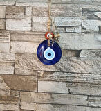 Nazarlık Cam Duvar Ağaç Balkon Teras Cafe Dekor Süsü Hasır Renkli Ahşap Boncuklu Nazar Boncuğu Duvar Süsü  