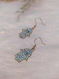Hdmarketim Otantik Swarovski Taşlı Sallantılı Hamsa Figürlü Küpe Sarı