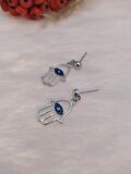 Hdmarketim Otantik Swarovski Taşlı Sallantılı Hamsa Figürlü Küpe Beyaz
