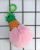Silikon Ponpon Pembe Sevimli Ananas Anahtarlık Çanta Süsü