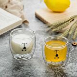 4 Adet Sevimli Ayı Çift Cidarlı Esperesso Magnolia Süt Kahve Su Kupa Borosilikat Bardak