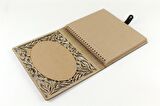 Kişiye Özel Karakalem  Fotoğraflı Ahşap Desenli Akordiyon Defter