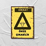 Dikkat Öküz Çıkabilir Retro Ahşap Poster 20 x 28