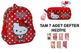 Hello Kitty Kırmızı Anaokulu Kız Çocuk Sırt Çantası ve Kalem Kutusu (7 adet defter hediye)