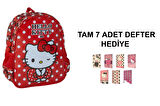 Hello Kitty Kırmızı Anaokulu Kız Çocuk Sırt Çantası (7 adet DEFTER HEDİYE)