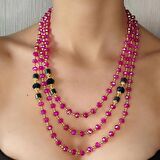 hematit taşı kolye, pembe kristal kolye, düğün için kolye tasarımı, kristal taş kolyeler, yazlık kolye, çok katlı doğal taş kolye