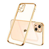 13 6.1Inç Renkli Kenar Şeffaf Kılıf Kamera Korumalı Silikon Kılıf-(5775)