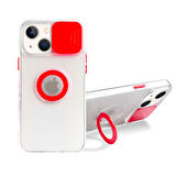 Ally 13 6.1 Inç Kılıf Sürgülü Kamera Lens Korumalı Yüzük Standlı Silikon Kılıf-(5775)