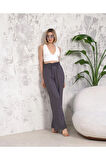İspanyol paçalı oversize keten pantolon  gri rengi