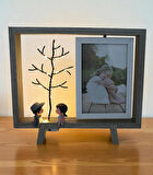 Ahşap Çerçeveli Çift Taraflı Işıklı Masaüstü Fotoğraf Çerçevesi (26.5x23.6 cm