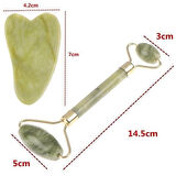 BUFFER® Çift Taraflı 2li Cilt Yüz Masaj Aleti Jade Roller Yeşim  Taşı Seti