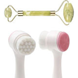 BUFFER® 2li Set Çift Taraflı Cilt Temizleme Fırçası ve Yeşim Taşı Çift Taraflı Cilt Masaj Aleti