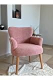 Bahçe Koltuğu - Berjer - Tekli Koltuk Teddy Kumaş - Ceviz Ayak - Pembe