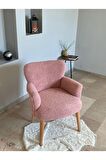 Bahçe Koltuğu - Berjer - Tekli Koltuk Teddy Kumaş - Ceviz Ayak - Pembe
