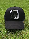 Gorin Model Panter Figür Siyah Renk Fileli Cap Şapka