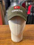 Türkiye Bayrak Nakışlı Unisex Haki Renk Pamuklu Fileli Cap Şapka