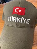 Türkiye Nakışlı Haki Renk Pamuklu Cap Şapka