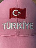 Türkiye Nakışlı Pembe Renk Pamuklu Cap Şapka