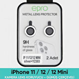 iPhone 11 / 12 / 12 Mini Uyumlu Kamera Lens Koruyucu – Gümüş Çerçeveli (Silver)