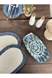 Bohem Tarz 2’li Doğal İp Amerikan Servis – Hasır Görünümlü, Leke Tutmaz, Mavi/Beyaz (40x28 Cm)