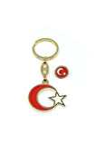 Ay Yıldız Rozet Anahtarlık Set Gold Renk Şık  1796