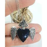 BLACK HEART FEATHERS KOLYE KALP SİYAH GOTİK