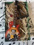 Elektro Gitar El Yapımı Ahşap Minyatür Hediyelik Biblo 25 cm 2 Led Zeppelin Jimmy Page
