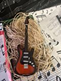 Elektro Gitar Koyu Kahve El Yapımı Biblo Minyatür 25 cm