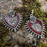 Rose Eye Of Heart Gotik Kalp Kırmızı Küpe