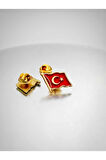 2 Adet Türk Bayrağı Gold&Gümüş Yaka Rozeti 1772