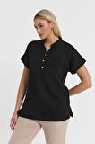 Müslin Hakim Yaka Kısa Kol Bluz -1130