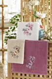 Nakışlı Çeyizlik Adelina Butterfly Fluffy  Pamuklu 3 Adet 30 X 50 El Yüz Mutfak Havlusu Çeyiz Seti